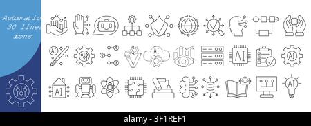 Large set of simple pictogram signs for artificial intelligence. Vector illustration. Line art for AI interfaces, app icons Stock Vector