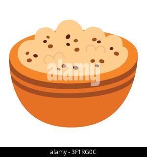 Thanksgiving mashed potatoes or stuffing in clay bowl vector illustration. Traditional autumn holiday side dish isolated on white background. Cozy fall food element Stock Vector