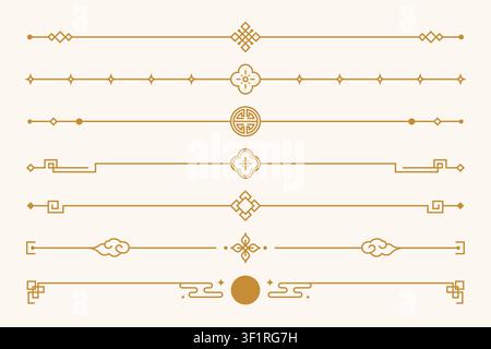 Set of decorative Mid Autumn Festival borders with traditional geometric ornaments Stock Vector