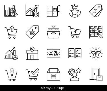 Shopping ecommerce retail line icon set discount delivery service vector Stock Vector