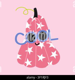 Cute pink pumpkin in cool sunglasses vecto Stock Vector