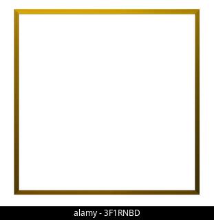 Empty thin square golden metal frame isolated on a white background, ideal as a minimalist mockup template for artwork or photos. Stock Photo