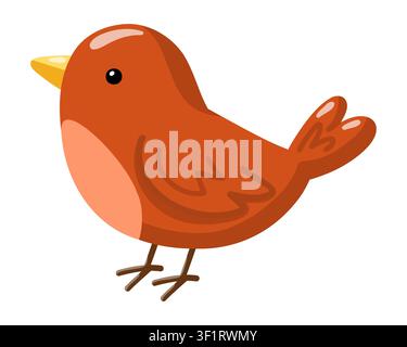 Red orange songbird standing in side view with yellow beak. Cartoon vector illustration on white background  Stock Vector