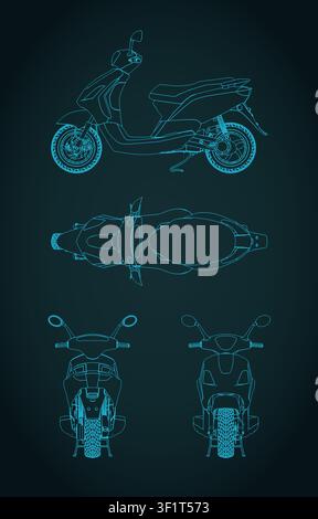Modern electric scooter blueprints stylized vector illustration Stock Vector