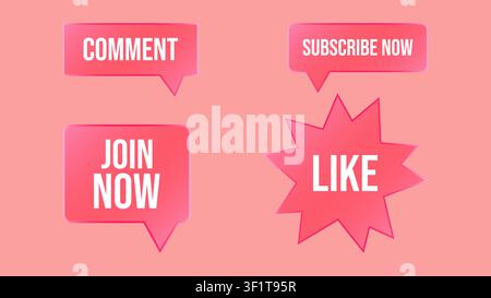 Social Media Elements Glassmorphism UI Icon Design. Modern transparent UI icons and buttons for web design, mobile apps, branding, presentations, advertising and marketing, vector illustration. Stock Vector