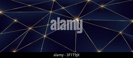 Blue premium background with luxury dark polygonal pattern and gold triangle lines. Low poly gradient shapes luxury golden platinum lines vector. Rich Stock Vector