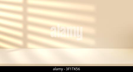 Light studio wall background, empty floor for product in white kitchen. 3d cosmetic backdrop and cream gradient podium of minimal room scene. Window Stock Vector