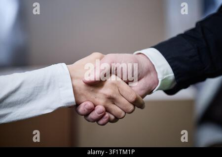 Adult Business Partners Shaking Hands for Agreement and Trust Stock Photo