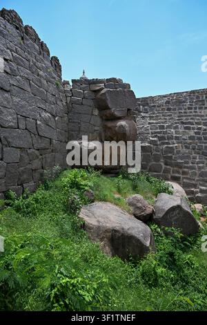 Ancient Stone Fortress Wall Reinforced by Massive Natural Boulder Formations Stock Photo