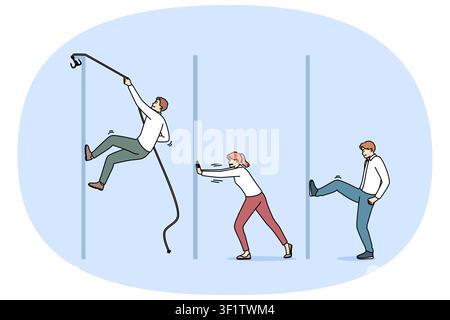 Business people overcome challenge by acting differently in crisis situation to solve problems. Challenge and overcoming difficulties in life for office employees who want to move forward Stock Vector