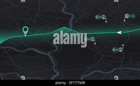 autonomous car locations and estimated arrival times Stock Vector