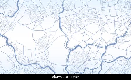 City map pattern with blue rivers and street network. Detailed urban blueprint texture. Vector illustration. Stock Vector