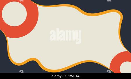 Abstract retro geometric background with fluid dark blue border and orange circles on cream copy space for presentation banner Stock Vector