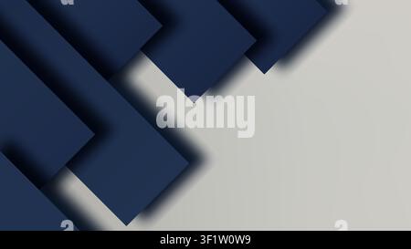 Abstract geometric background with overlapping navy blue rectangles and drop shadows on modern minimalist gray surface, corporate business template fo Stock Vector