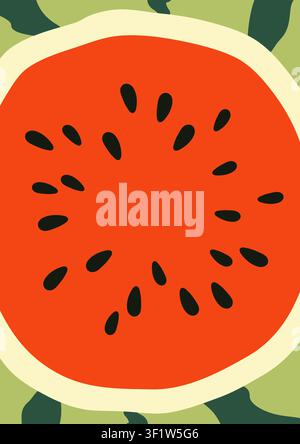 Watermelon cross section poster hand drawn vector for wall art decoration Stock Vector