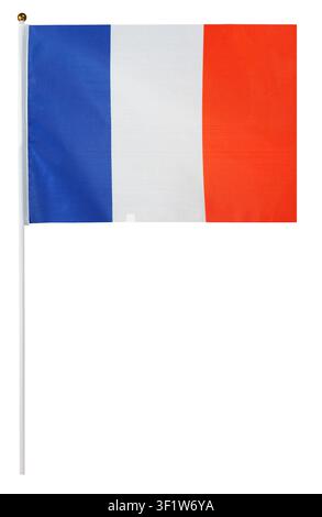 Small flag of France on a stick isolated on white Stock Photo