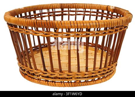 Empty wicker basket on white background Stock Photo