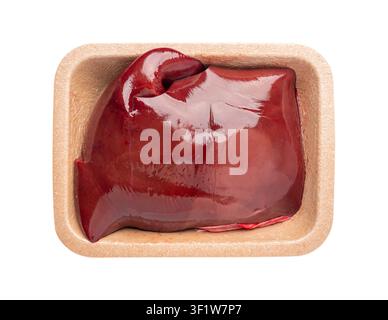 Raw lamb liver isolated, fresh mutton offal, sheep giblets, viscera, lamb liver on white background Stock Photo