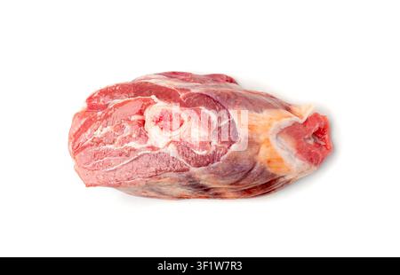 Raw mutton leg fillet isolated, lamb meat pieces, tenderloin or mutton sirloin meat. Fresh sheep fillet cut out, loin filet on white background Stock Photo