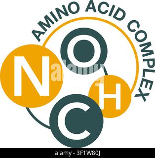 Amino acid complex flat icon - organic compounds monomers that make up proteins and used in food industry, condiment, bodybuilding Stock Vector