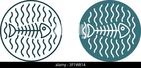 Fish and Kelp Fertilizer icon - component for soil cultivating, emblem in thin line for bio compost packaging - fishbone and seaweed Stock Vector