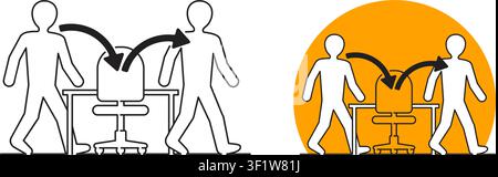 Employee turnover in human resources - act of replacing a worker with a new one, that measured as percentage rate - two people icons with Stock Vector