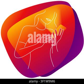 Cute woman in thin outline shape hold phone and reading a message - abstract vector illustration Stock Vector