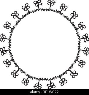 Circular frame made with daisies from hand-drawn sketches to give your vector designs a "handmade" touch. Stock Vector