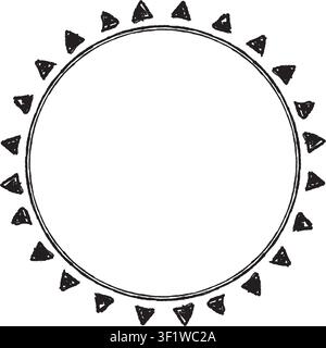 Circular frame made with black triangles from hand-drawn sketches to give your vector designs a "handmade" touch. Stock Vector