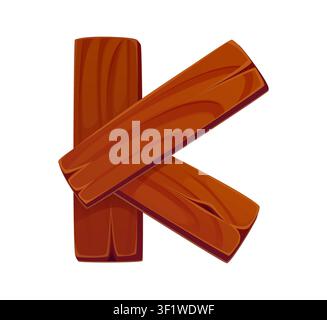 Cartoon wooden texture alphabet font letter K Stock Vector