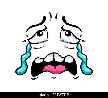 Crying sobbing face emoji, sad emotion expression Stock Vector