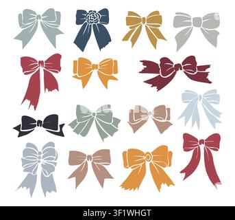 Colorful bows in various styles and hues. Stock Vector