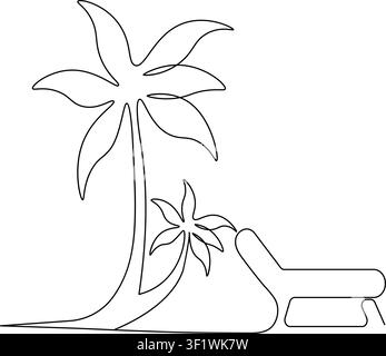 Beach chair with umbrella continuous line art illustration for summer vacation travel concepts Stock Vector