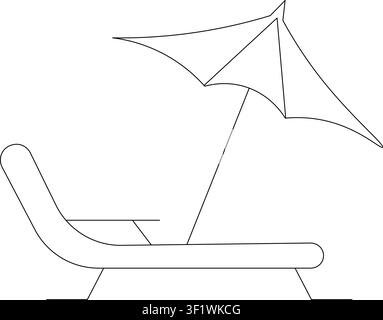 Beach chair with umbrella continuous line art illustration for summer vacation travel concepts Stock Vector