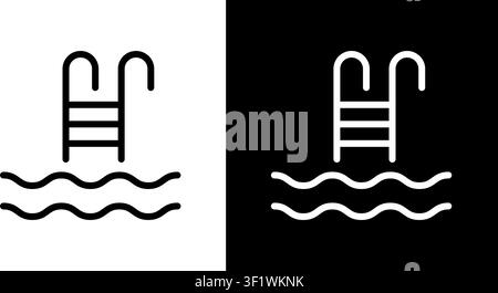 Swimming Pool With Ladder Line Icon Set. Aquatic Recreation, Leisure Activity, And Poolside Relaxation Outline Symbol Collection. Summer Fun And Stock Vector