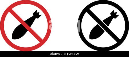 No Bomb Prohibition Sign Icon Set. Forbidden Bomb Warning And Restriction Symbol Collection. Stop And Ban Notice. Isolated Vector Illustration Stock Vector