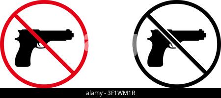 No Gun Prohibition Sign Icon Set. Forbidden Firearm Warning And Restriction Symbol Collection. Stop And Ban Notice. Isolated Vector Illustration Stock Vector