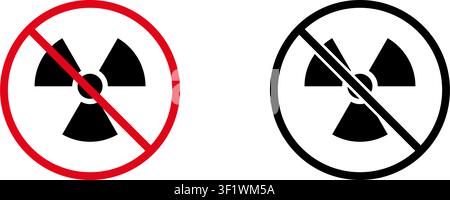 No Radiation Prohibition Sign Icon Set. Forbidden Radiation Warning And Restriction Symbol Collection. Stop And Ban Notice. Isolated Vector Stock Vector