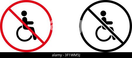 No Wheelchair Access Prohibition Sign Icon Set. Forbidden Wheelchair Use Warning And Restriction Symbol Collection. Stop And Ban Notice. Isolated Stock Vector