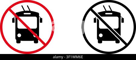No Trolleybus Prohibition Sign Icon Set. Forbidden Trolleybus Warning And Restriction Symbol Collection. Stop And Ban Notice. Isolated Vector Stock Vector