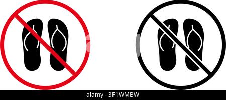 No Flip-Flops Prohibition Sign Icon Set. Forbidden Footwear Warning And Restriction Symbol Collection. Stop And Ban Notice. Isolated Vector Stock Vector