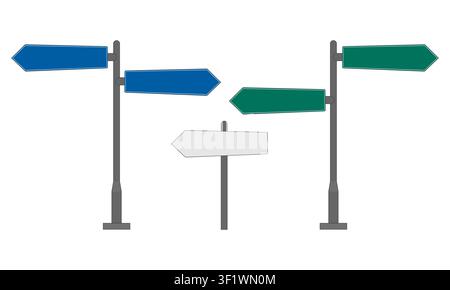 Directional Road Sign Set - Arrow Waypoint Signposts Vector Illustration Stock Vector