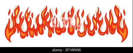 Fire flame frame cartoon illustration. Hand drawn fire wall, border, hot frame burning isolated vector. Hot blaze symbols, sticker for car tattoo, gas, grill symbol graphic design Stock Vector