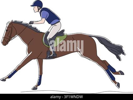 Equestrian rider galloping on a horse Stock Vector