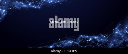 Abstract Digital Technology Banner With Blue Network Frame Stock Vector