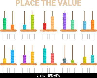 Abacus count game. Children arithmetic game template. Count number of beads and write number. Toddler kindergarten development sapid vector element Stock Vector