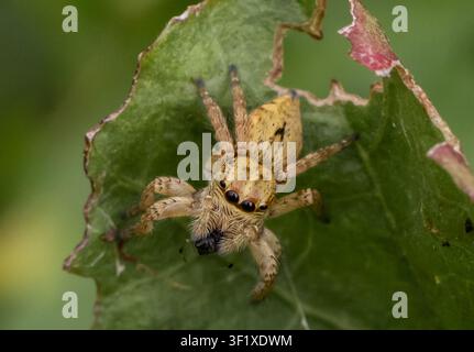 jumping spider sitting on a blade of grass. Stock Photo