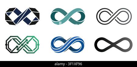 Infinity logo collection with geometric, abstract and line style endless loop symbols for branding, technology and corporate identity vector Stock Vector