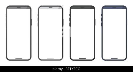 Minimal smartphone frame mockup set with blank mobile screens, slim bezel front views and editable device templates for app presentation vector Stock Vector