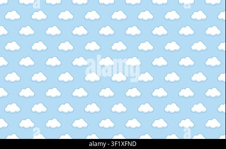 Seamless cloud pattern with cute cartoon white clouds on a pastel blue background for kids, nursery, wallpaper and textile design vector Stock Vector